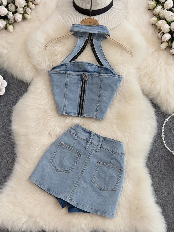 Scottie Denim Skirt Set