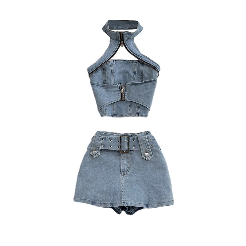 Scottie Denim Skirt Set