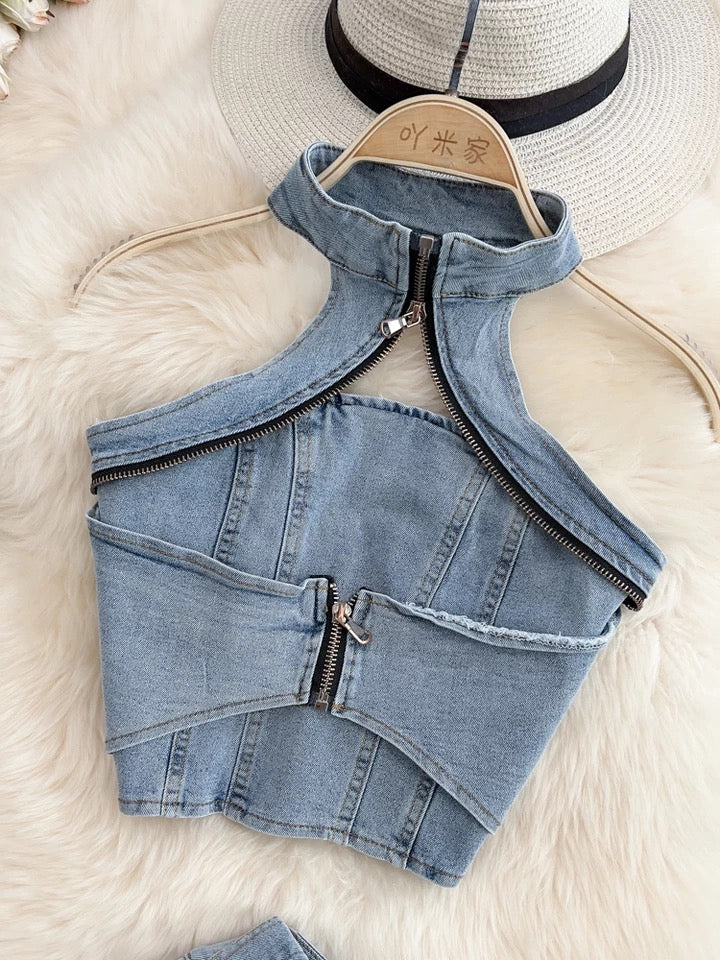 Scottie Denim Skirt Set